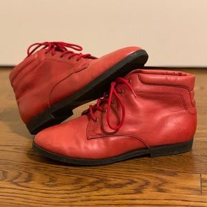 Danexx Red Leather Ankle Boots Lace Up